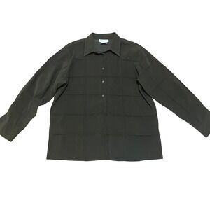 VTG SILK CLUB COLLECTION Women's XL Olive Green Quilted Paneling Button Up Shirt